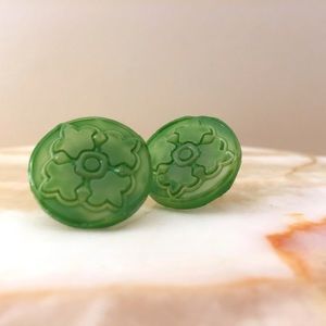 Acrylic Resin Green “Jelly” Rosette Stud Earrings